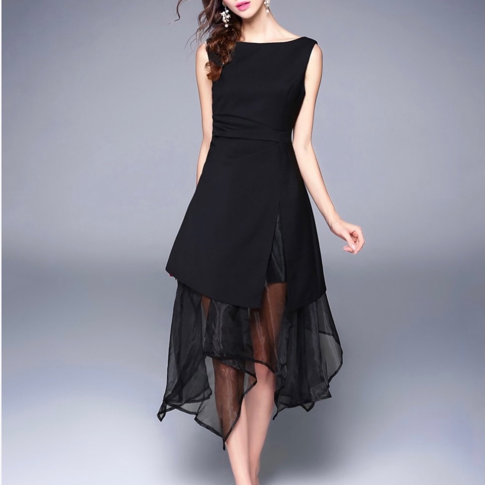 Asymmetric Tulle detail dress